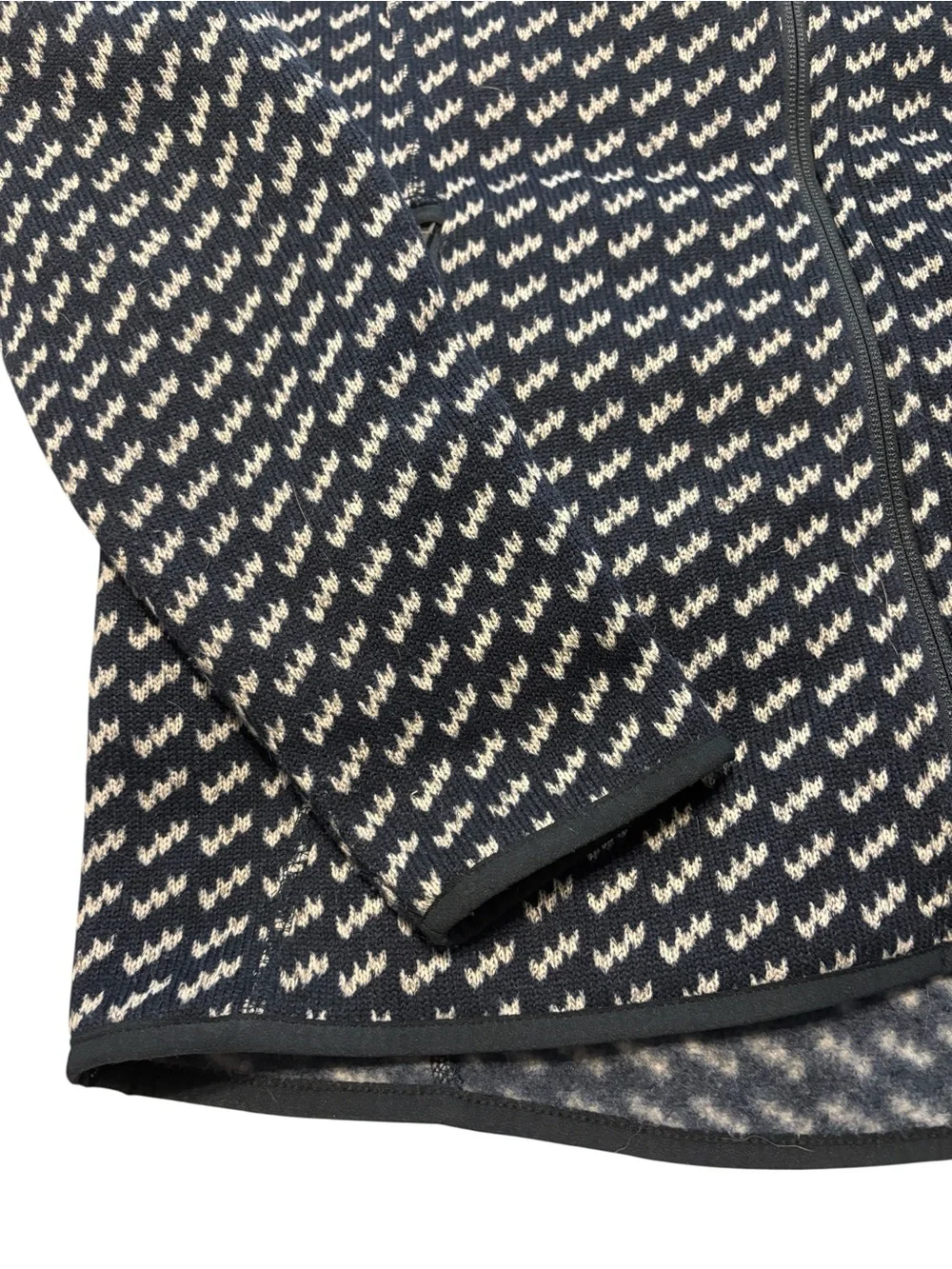 L.L. Bean Sweater Fleece Full-Zip Utility Jacket M Navy and White Patterned Gorp